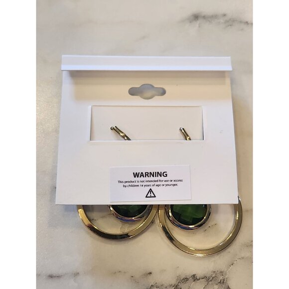 Dana Buchman Gold-Tone Double Circle Drop Earrings With Green Gemstone Accent - Picture 3 of 5